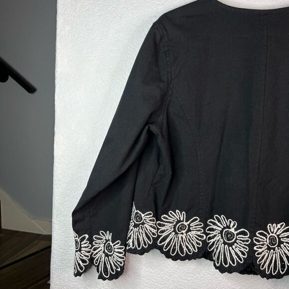 Vintage Marisol Womens Blazer Black White Floral Crop Length White Size L - Picture 6 of 11